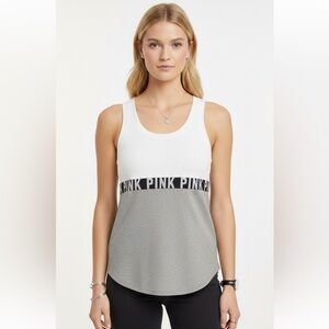 PINK Victoria's Secret White & Gray Sequins Logo Tank Top